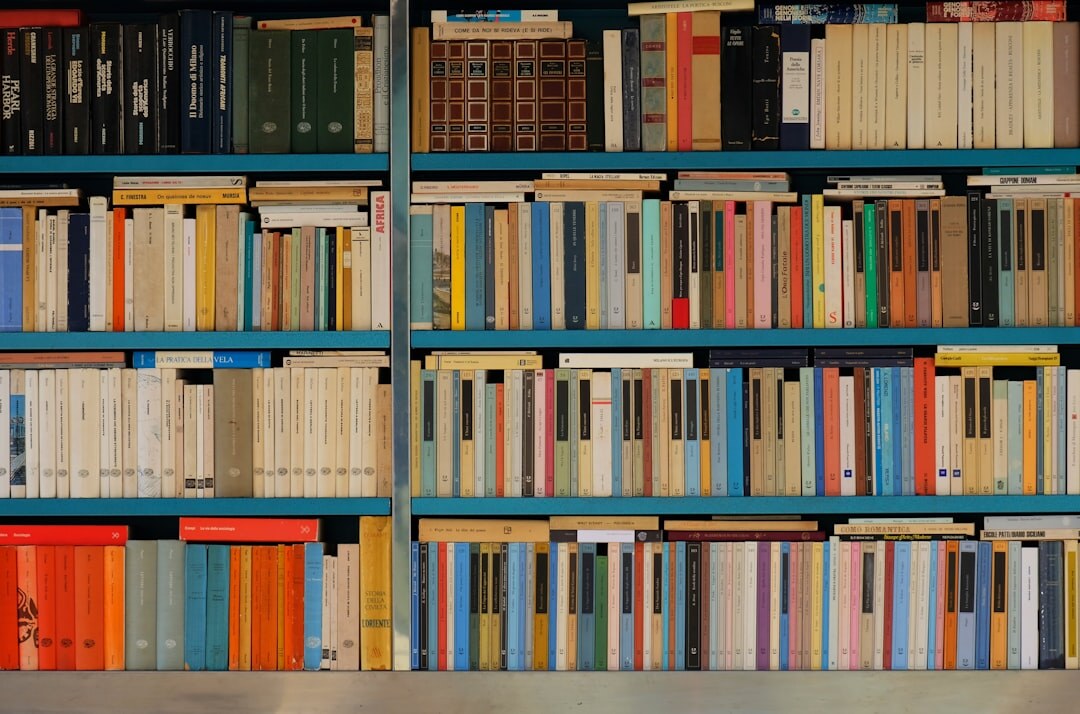 bookshelf filled with mystery novels